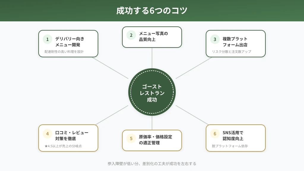 ゴーストレストランで成功するための6つのコツを図解